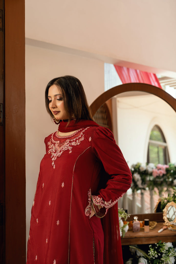 Omal by Komal - Afreen - Maroon - 3 Piece