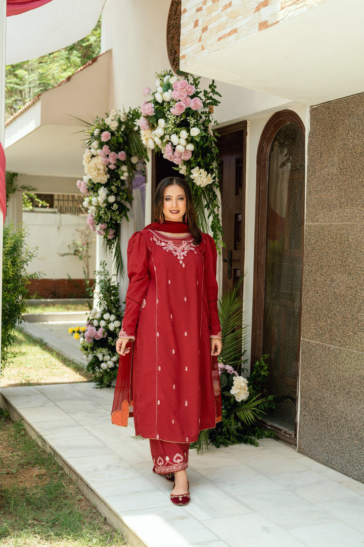 Omal by Komal - Afreen - Maroon - 3 Piece