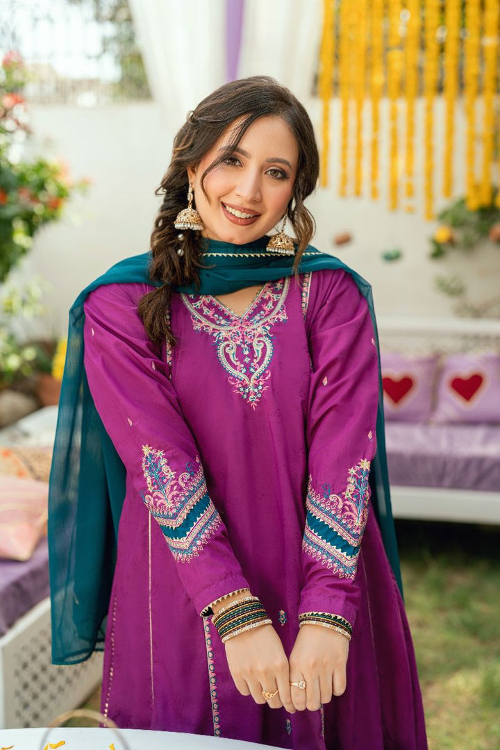 Omal by Komal - Shanze - Magenta Dobby - 3 Piece