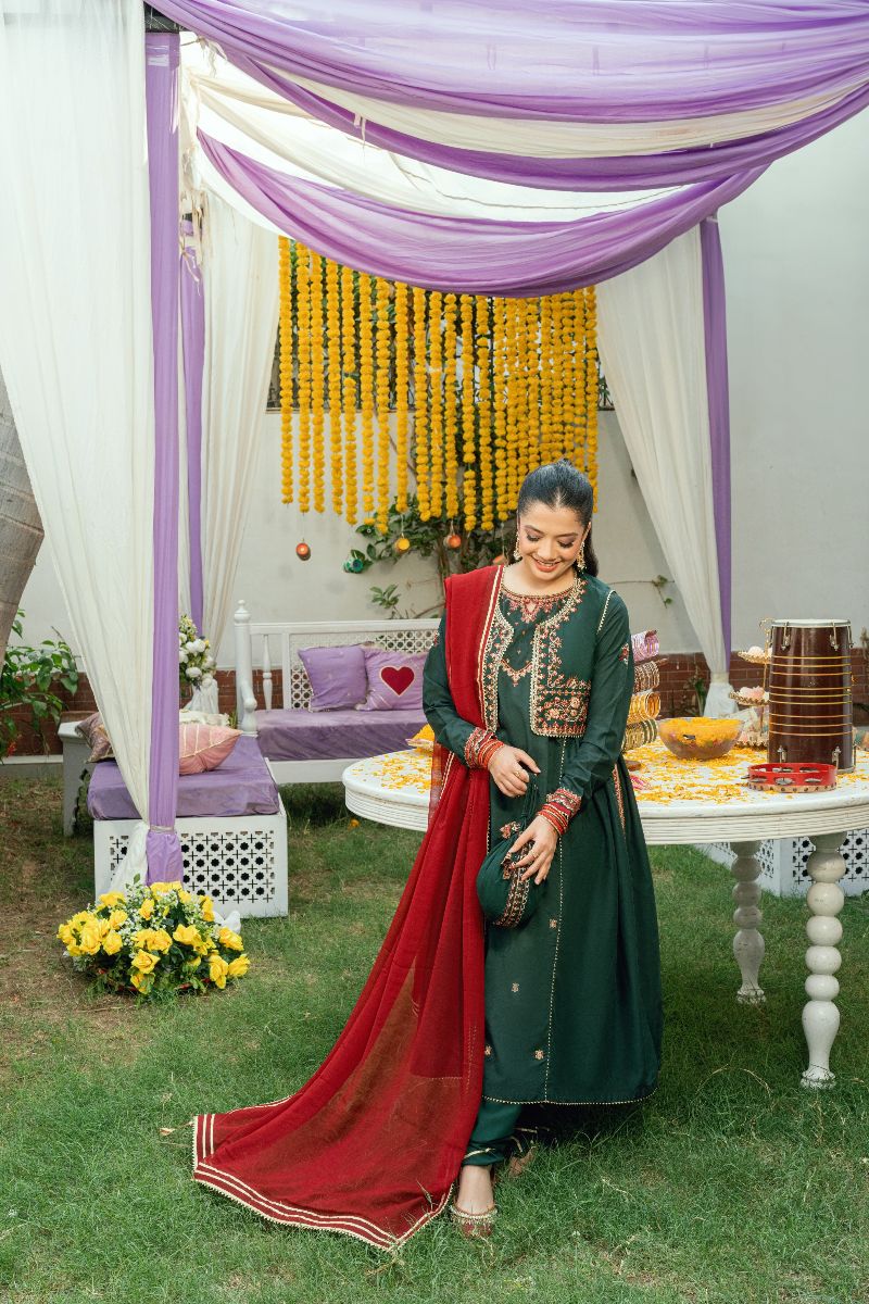 Omal by Komal - Nayab - Bottle Green Dobby - 3 Piece