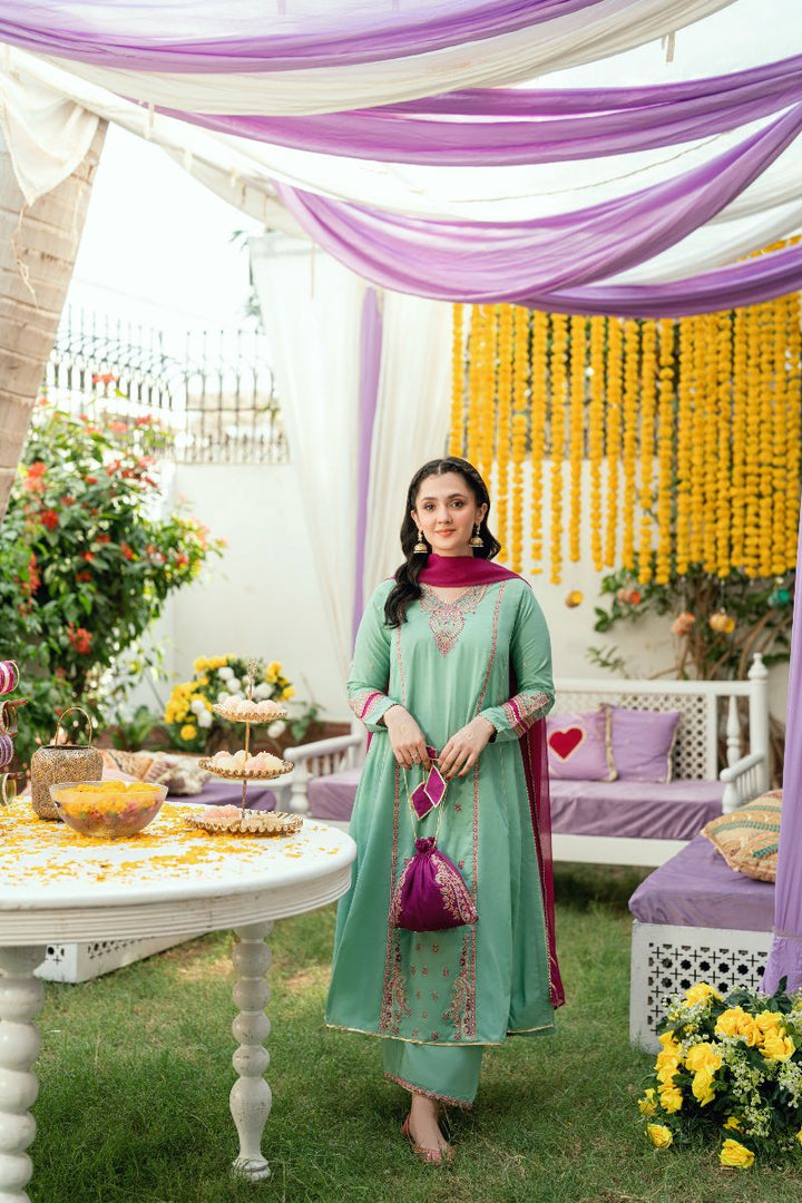 Omal by Komal - Dua - Seagreen Dobby - 3 Piece