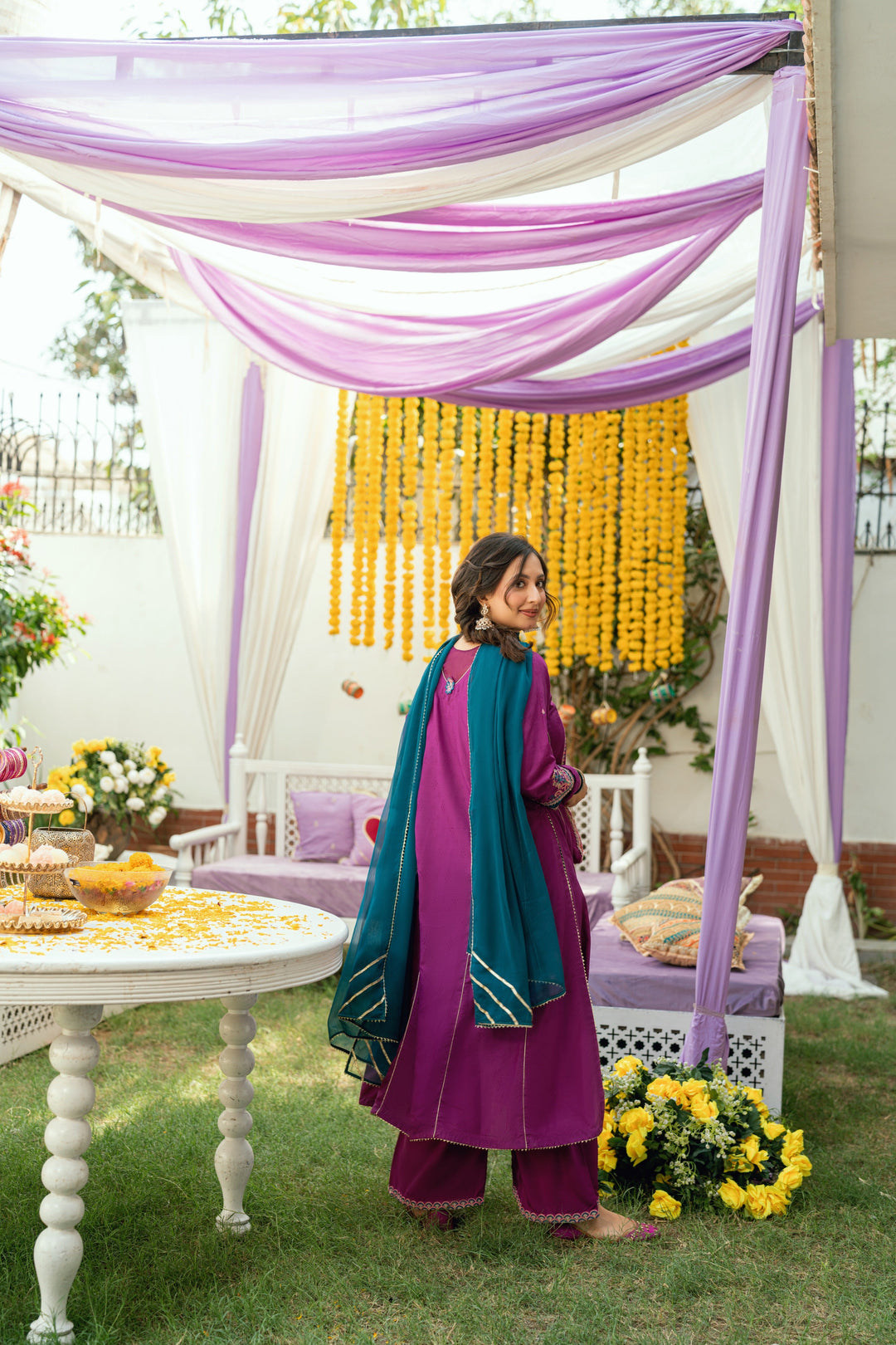 Omal by Komal - Shanze - Magenta Dobby - 3 Piece