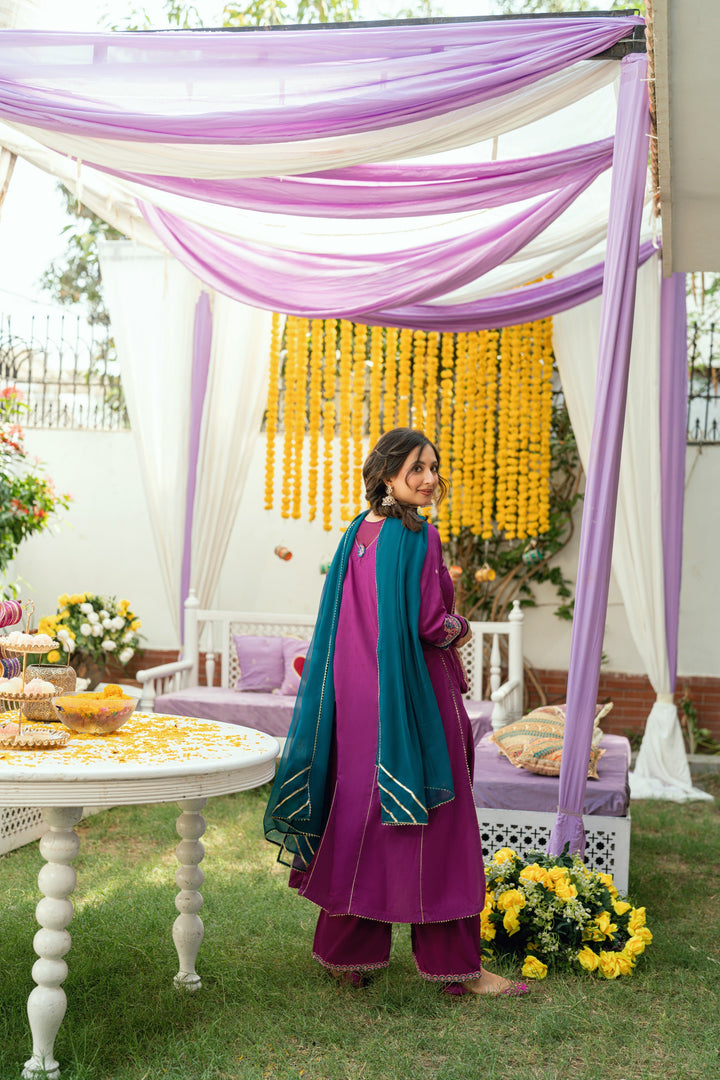 Omal by Komal - Shanze - Magenta Dobby - 3 Piece