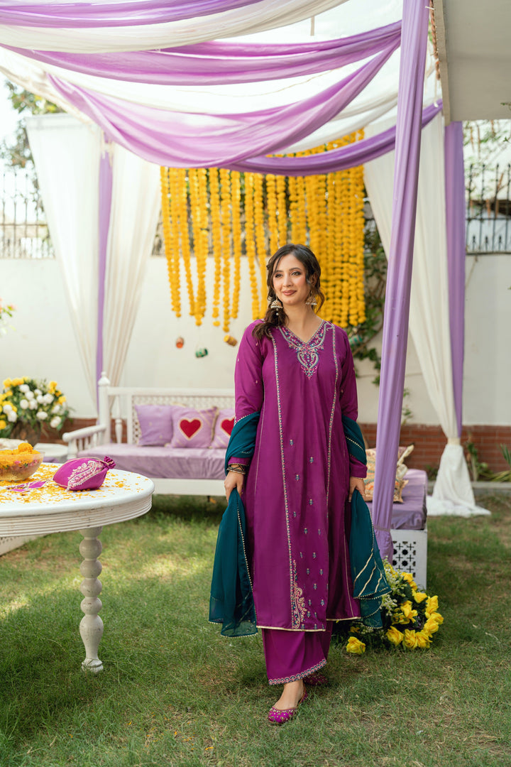 Omal by Komal - Shanze - Magenta Dobby - 3 Piece