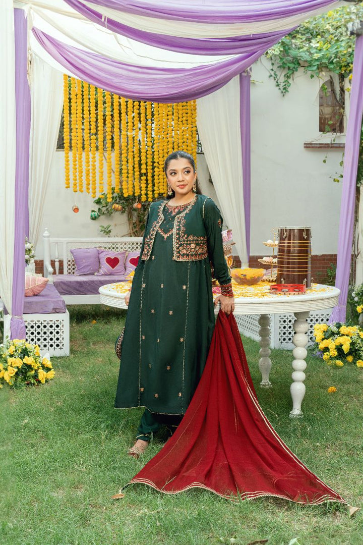 Omal by Komal - Nayab - Bottle Green Dobby - 3 Piece