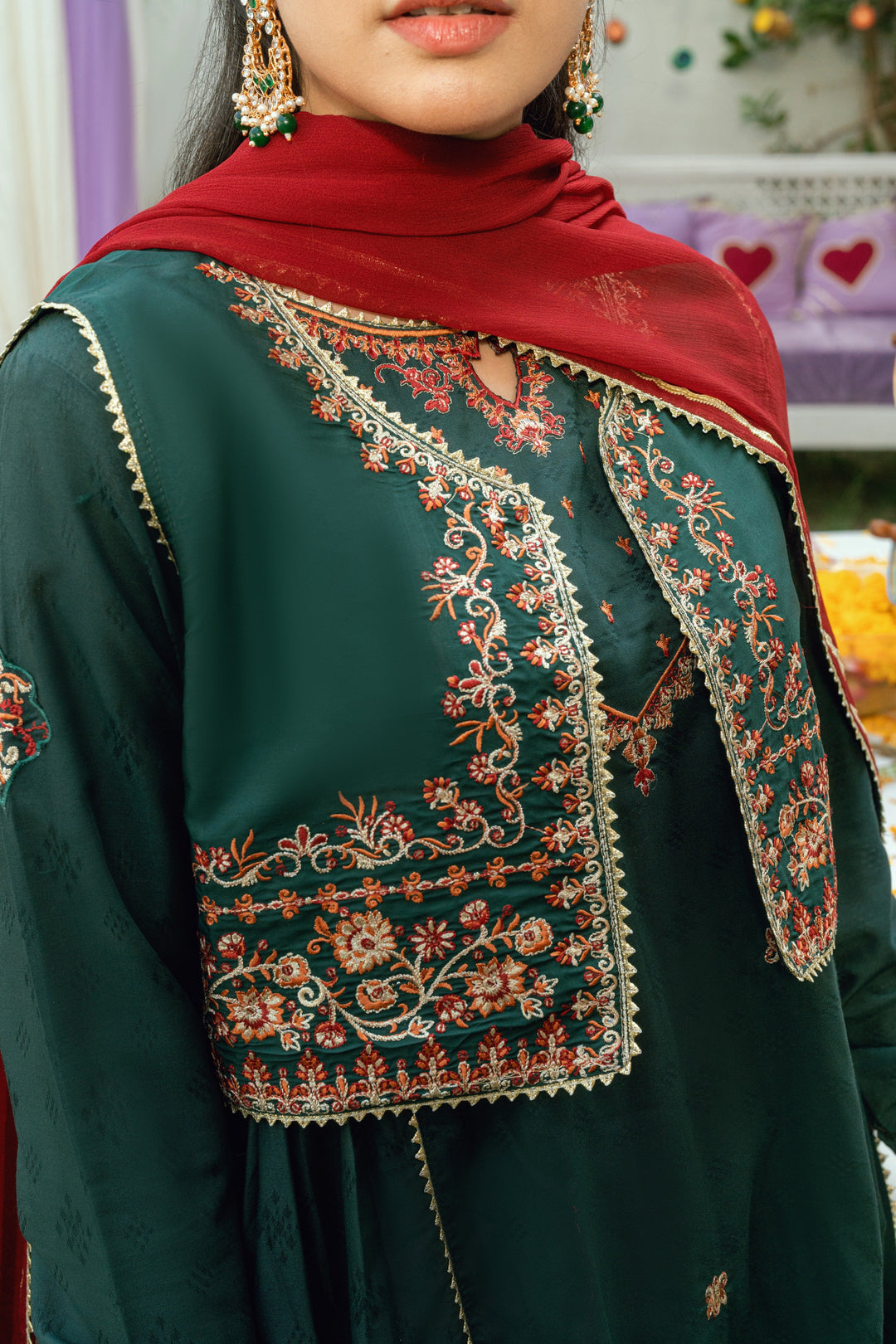 Omal by Komal - Nayab - Bottle Green Dobby - 3 Piece