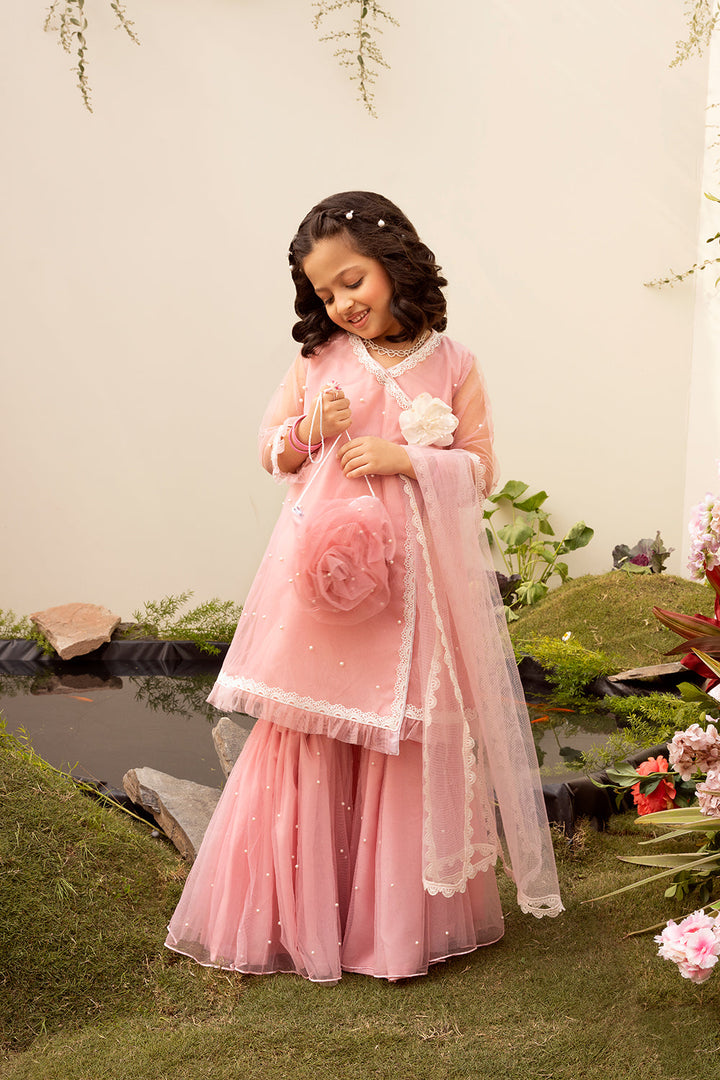 Hummingbirds - Pink Rose & Pearl Gharara Set For Girl