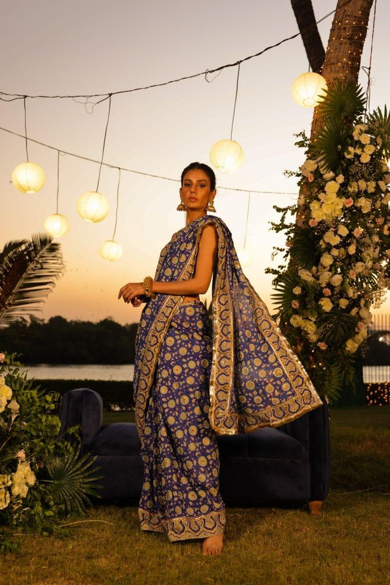 Pinktree - Boldly There - Saree - Blue