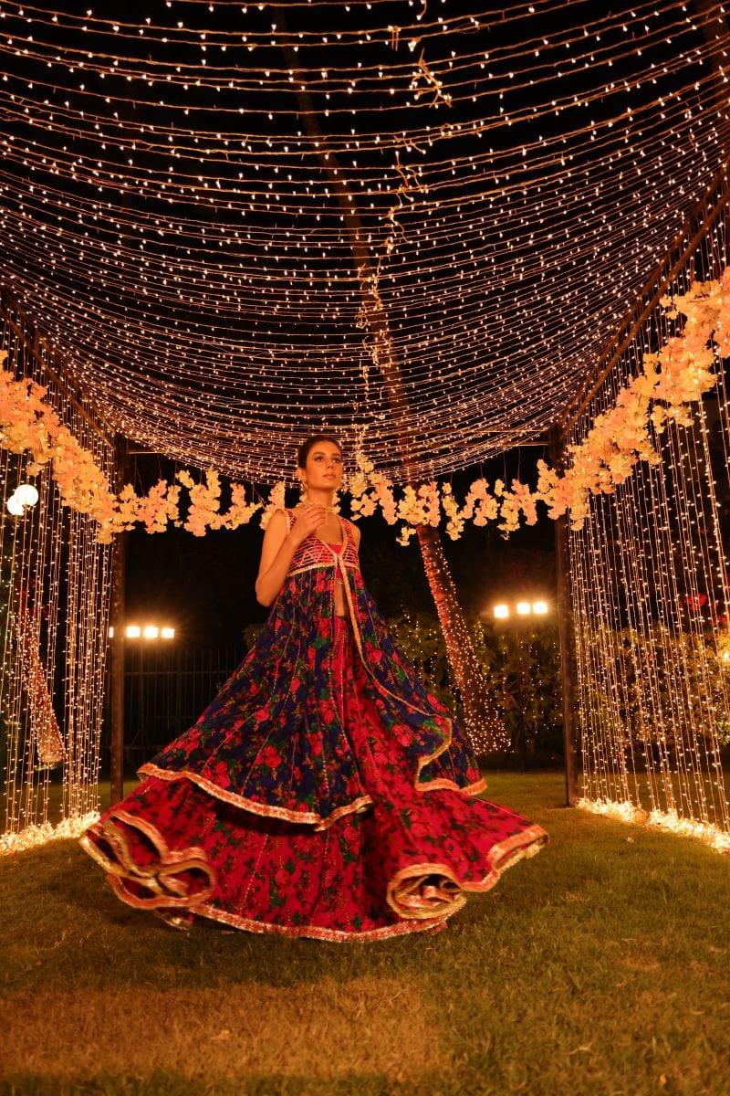 Pinktree - Bomb Shell - Gharara & Choli - Deep Blue & Hot Pink - 2 Piece