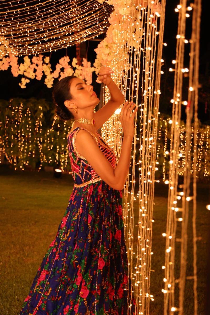 Pinktree - Bomb Shell - Gharara & Choli - Deep Blue & Hot Pink - 2 Piece