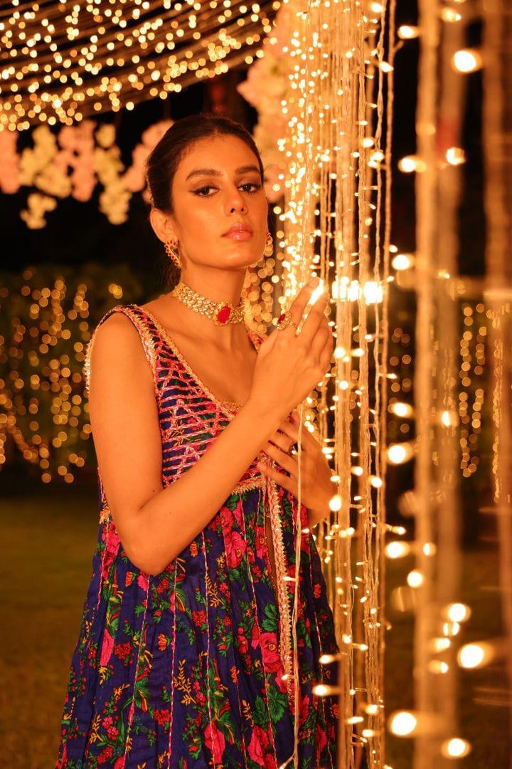 Pinktree - Bomb Shell - Gharara & Choli - Deep Blue & Hot Pink - 2 Piece