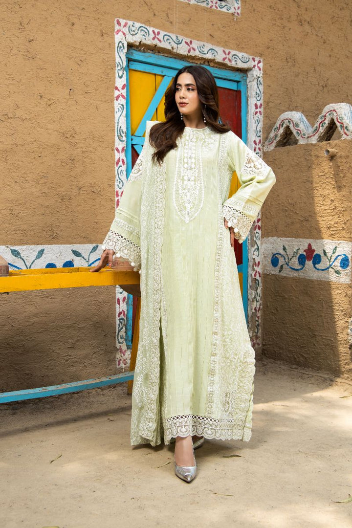 Laleen - Pistelle Raw Silk Suit For Women - Mint Green - 3 Piece