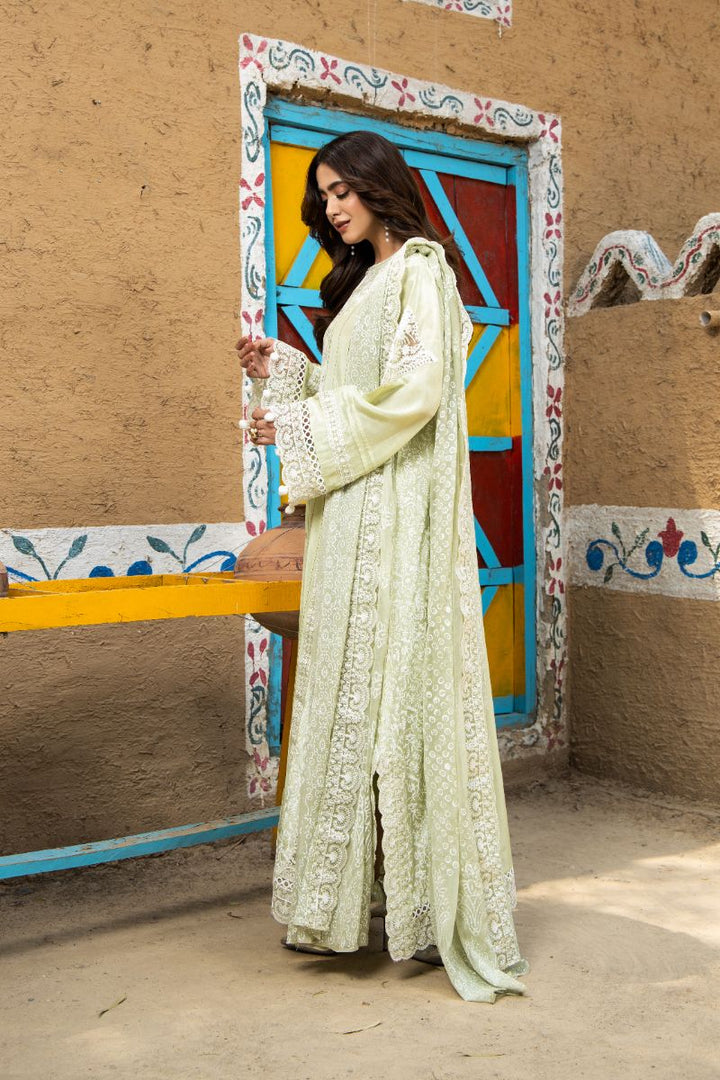 Laleen - Pistelle Raw Silk Suit For Women - Mint Green - 3 Piece