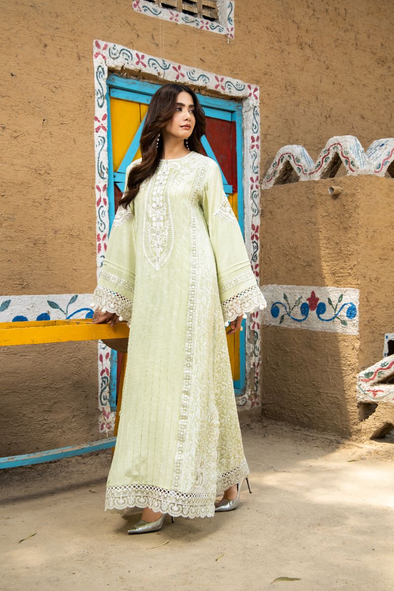 Laleen - Pistelle Raw Silk Suit For Women - Mint Green - 3 Piece