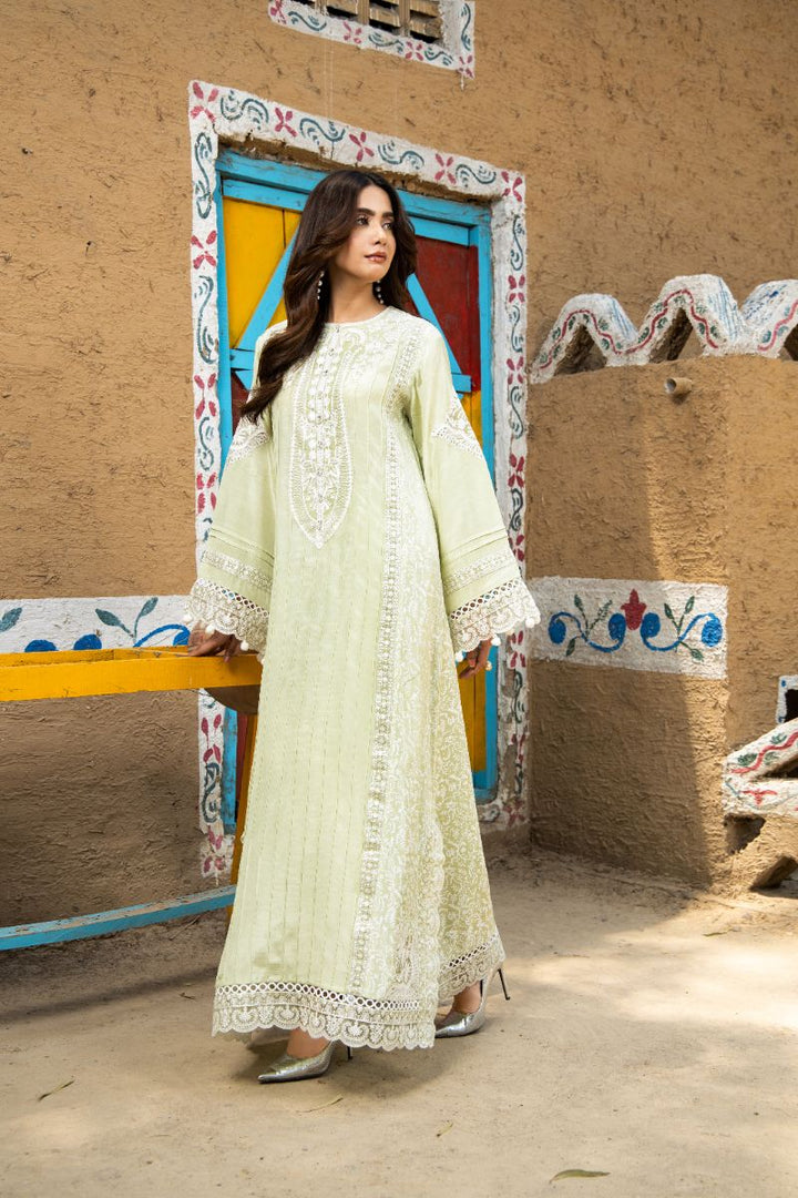 Laleen - Pistelle Raw Silk Suit For Women - Mint Green - 3 Piece