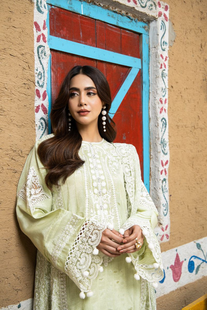 Laleen - Pistelle Raw Silk Suit For Women - Mint Green - 3 Piece