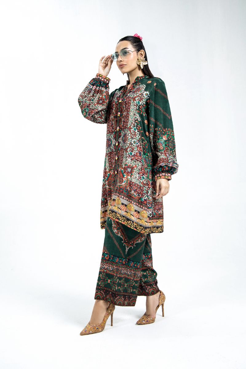 Laleen - Prism Raw Silk Suit For Women - Bottle Green - 2 Piece