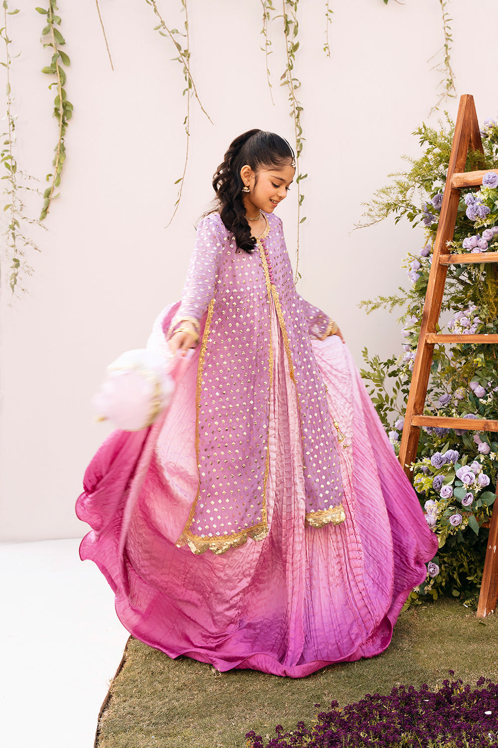 Hummingbirds - Magenta & Purple Orchid Embroidered Dress For Girl