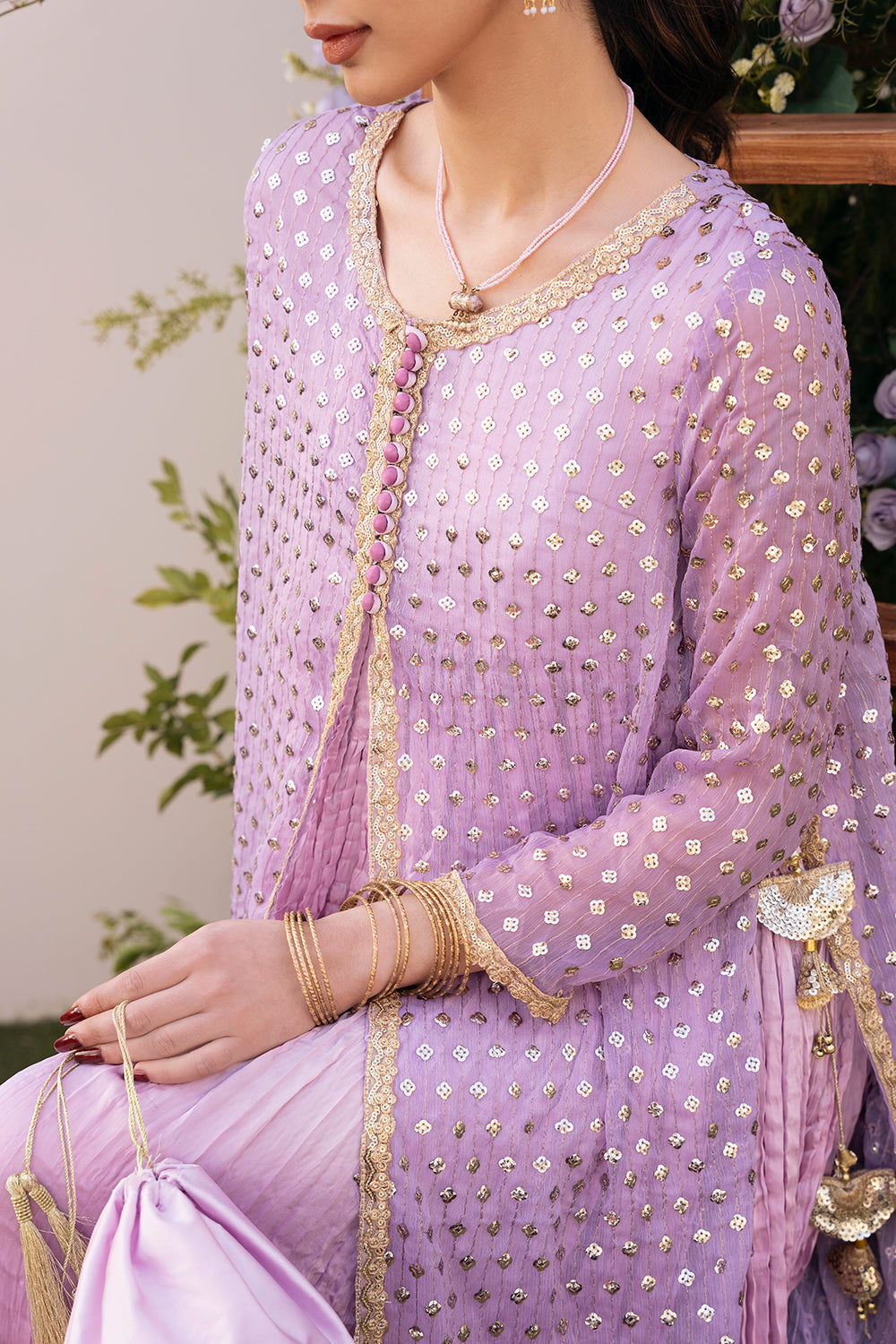 Hummingbirds - Magenta & Purple Orchid Embroidered Dress For Girl