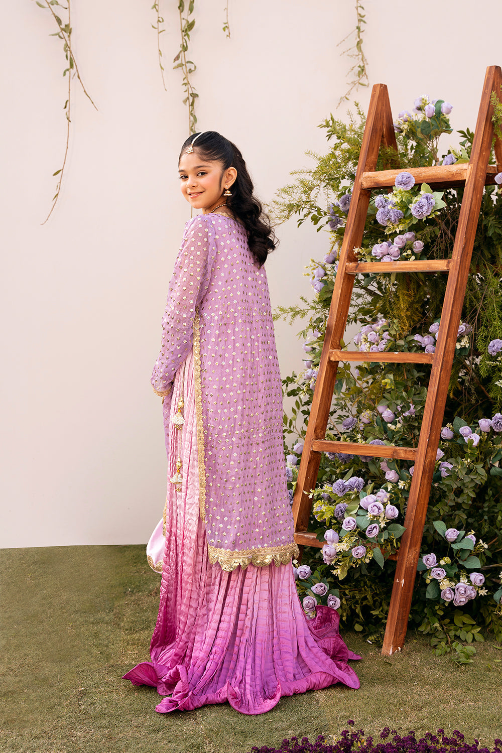 Hummingbirds - Magenta & Purple Orchid Embroidered Dress For Girl