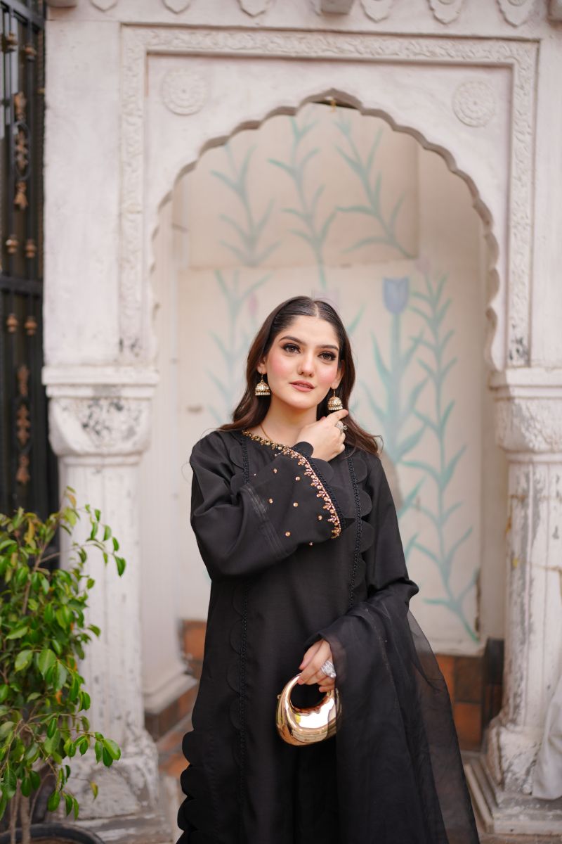 Fozia Khalid - RAVEN - Black - Silk & Organza - 3 Piece