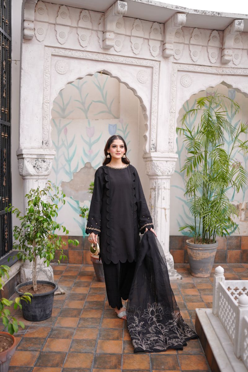 Fozia Khalid - RAVEN - Black - Silk & Organza - 3 Piece
