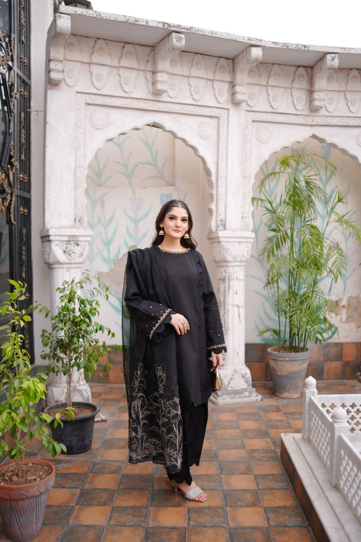 Fozia Khalid - RAVEN - Black - Silk & Organza - 3 Piece