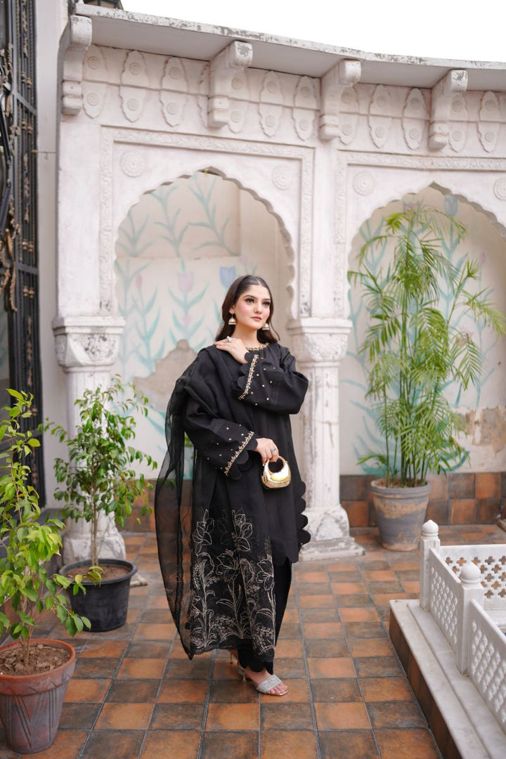 Fozia Khalid - RAVEN - Black - Silk & Organza - 3 Piece