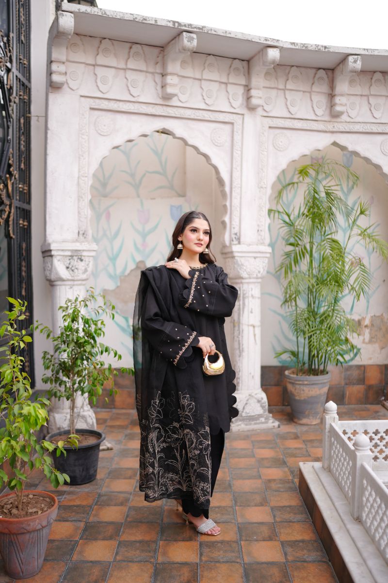 Fozia Khalid - RAVEN - Black - Silk & Organza - 3 Piece