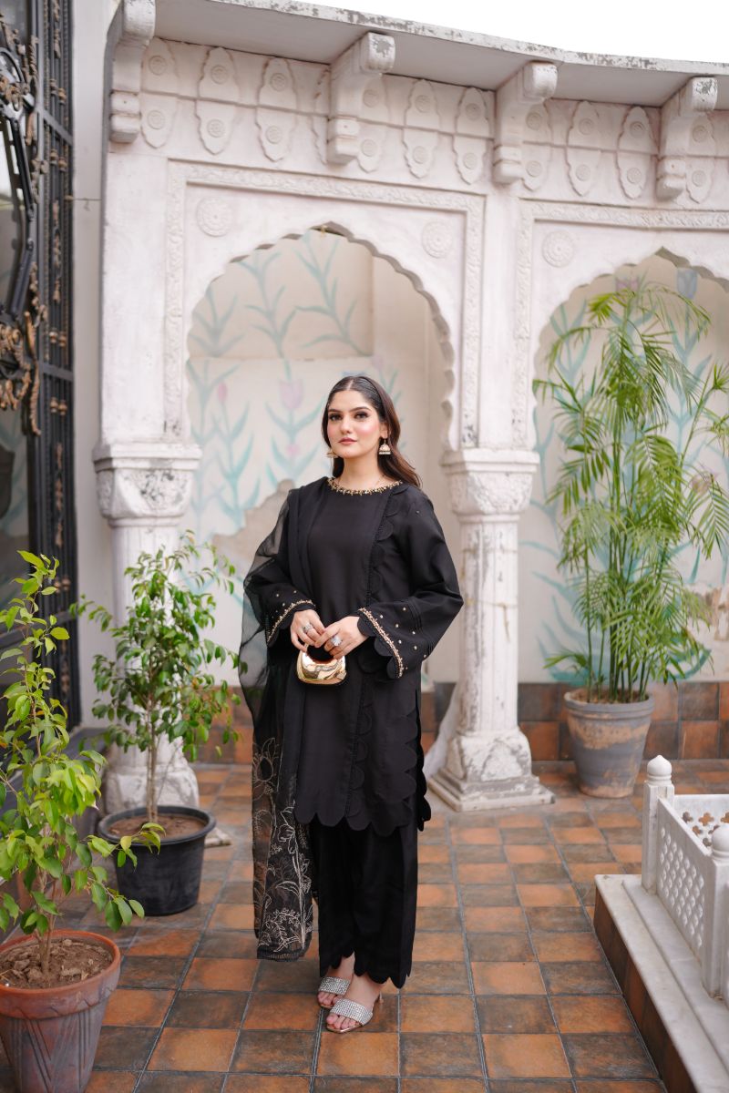 Fozia Khalid - RAVEN - Black - Silk & Organza - 3 Piece