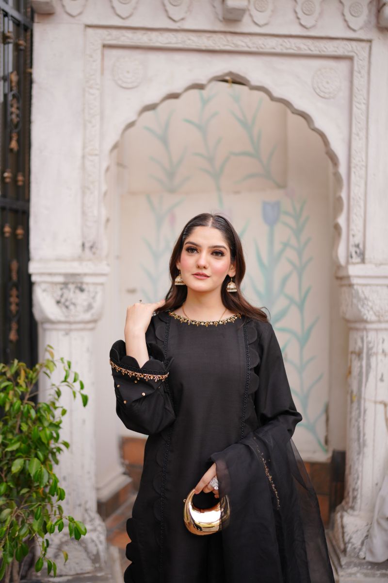 Fozia Khalid - RAVEN - Black - Silk & Organza - 3 Piece