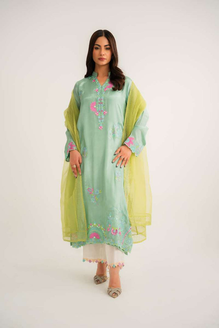 Leon -Elara Sheesha Silk Suit For Women - Soft Mint - 2 Piece