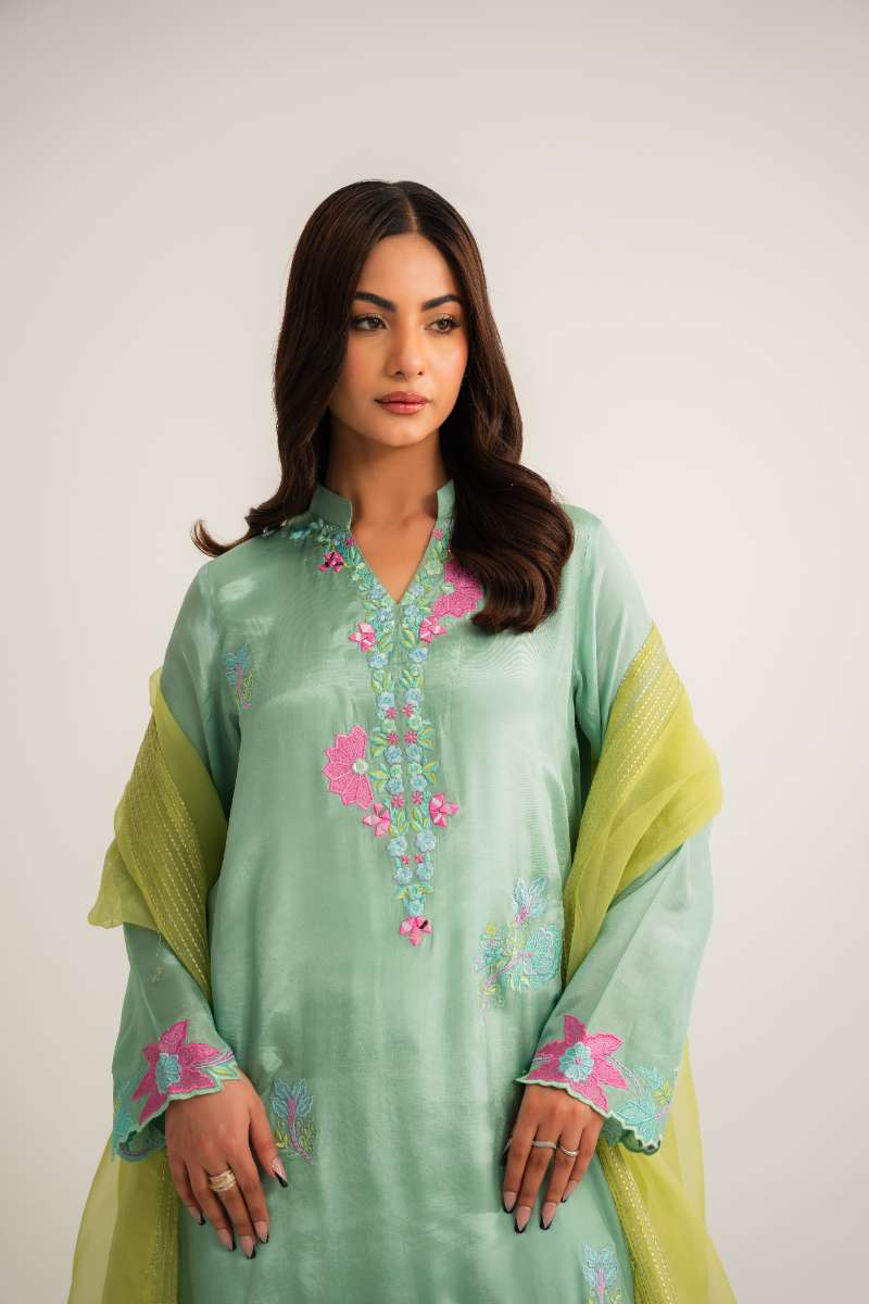 Leon -Elara Sheesha Silk Suit For Women - Soft Mint - 2 Piece