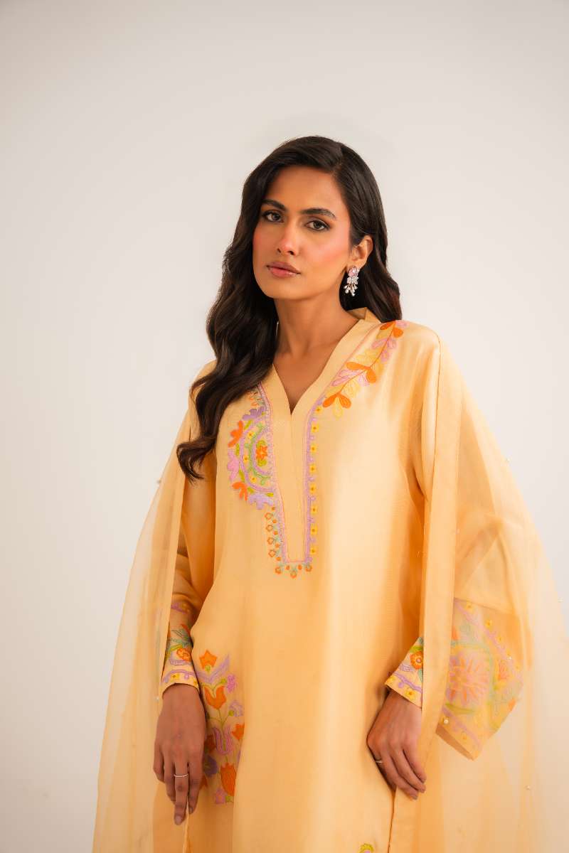 Leon -Lyra Sheesha Silk Suit For Women - Butter Yellow - 2 Piece
