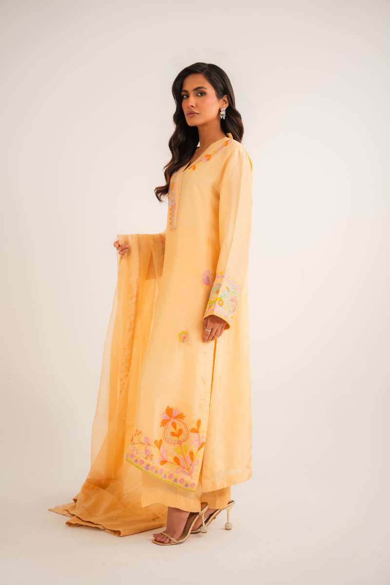 Leon -Lyra Sheesha Silk Suit For Women - Butter Yellow - 2 Piece