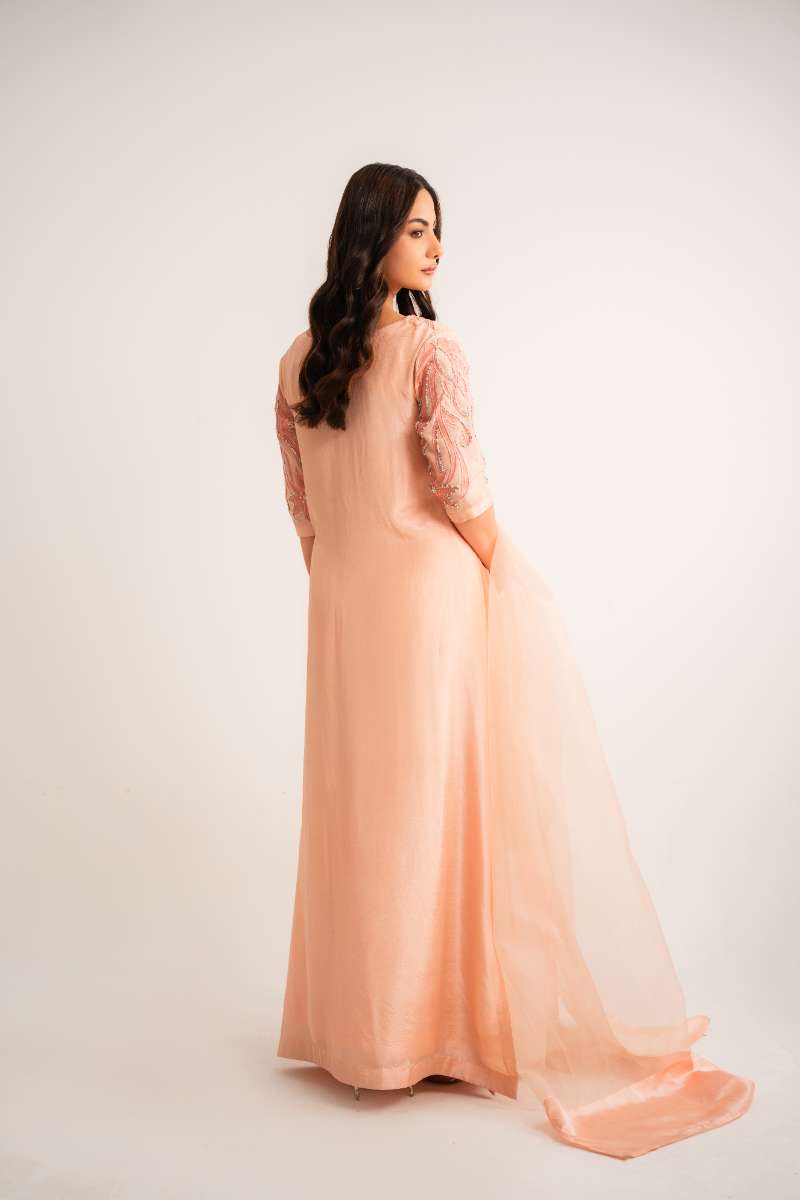 Leon -Peach Dawn Sheesha Silk Suit For Women - Peach - 2 Piece