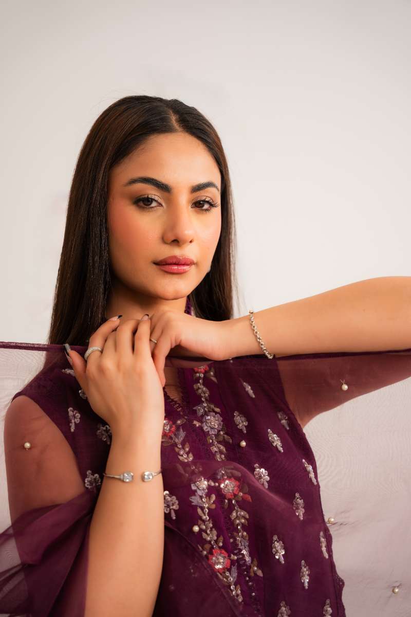 Leon -Midnight Orchid Tassle Silk Suit For Women - Purple - 3 Piece