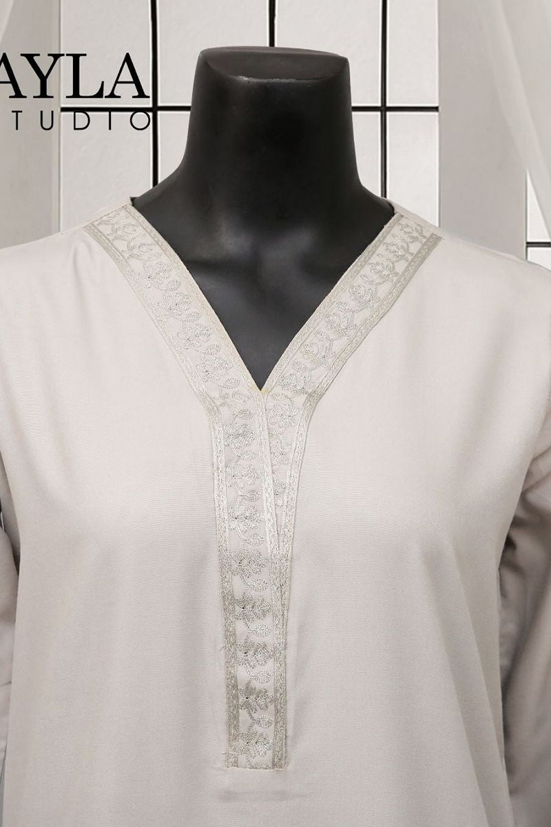 Ayla Studio - 2-Piece Solid Embroidered - Raat Ki Roshni - CHARCOAL GREY - Wash & Wear