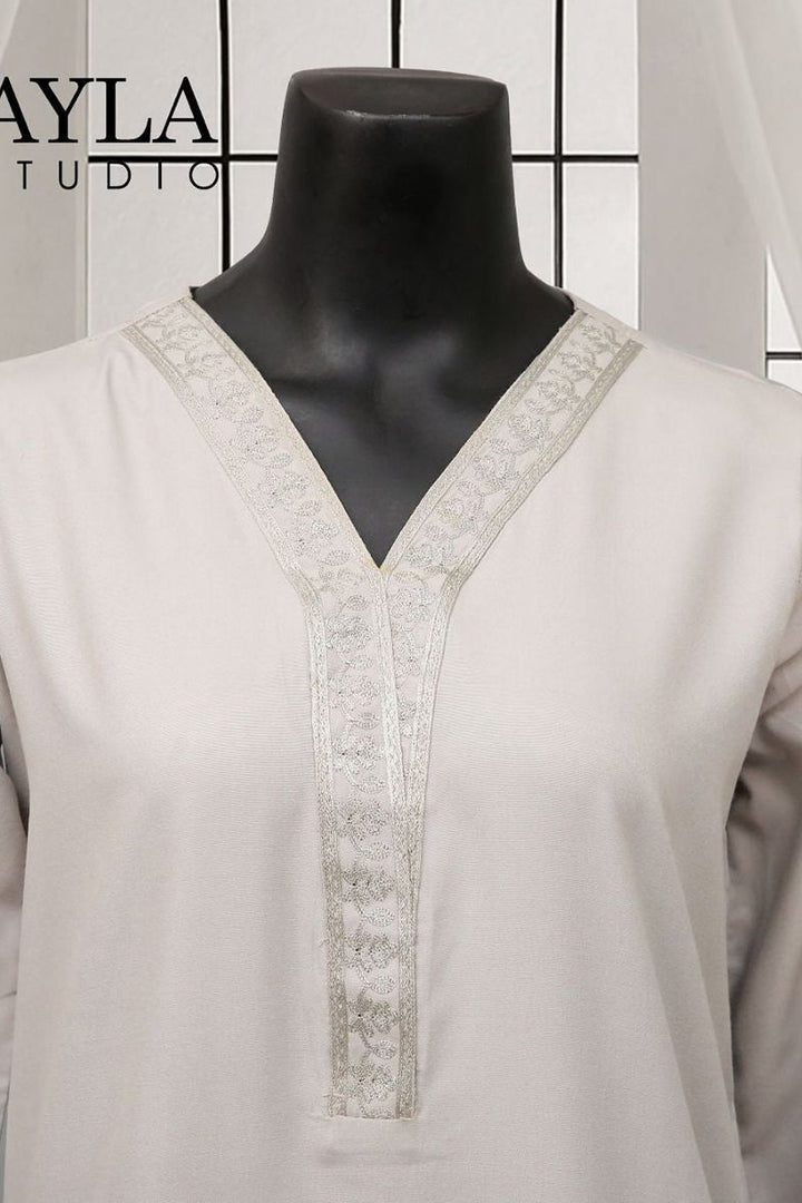 Ayla Studio - 2-Piece Solid Embroidered - Raat Ki Roshni - CHARCOAL GREY - Wash & Wear