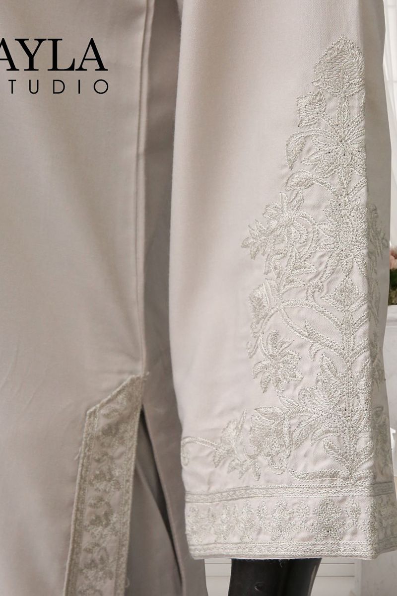 Ayla Studio - 2-Piece Solid Embroidered - Raat Ki Roshni - CHARCOAL GREY - Wash & Wear