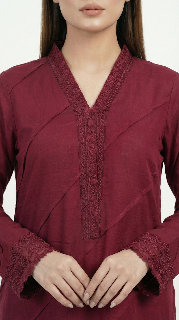 Reema Ahsan - Ailsa Cora Cotton Suit For Women - Maroon - 3 Piece