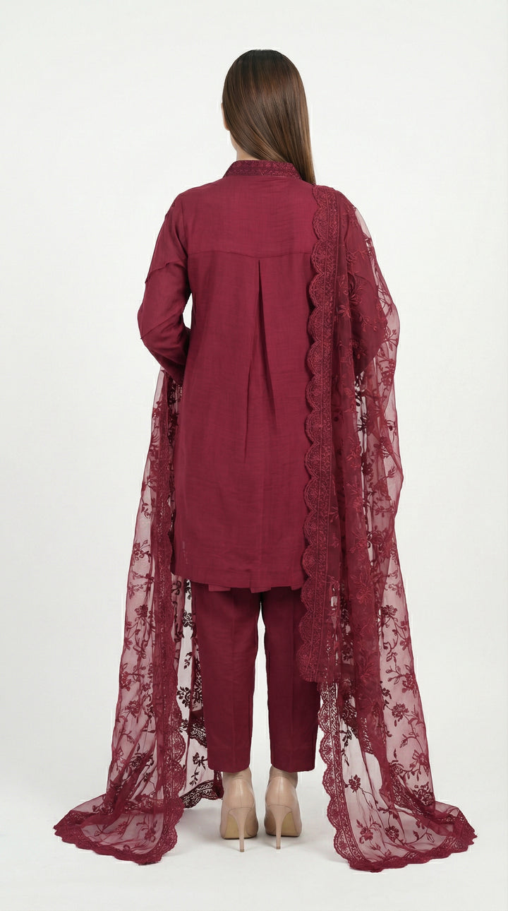 Reema Ahsan - Ailsa Cora Cotton Suit For Women - Maroon - 3 Piece