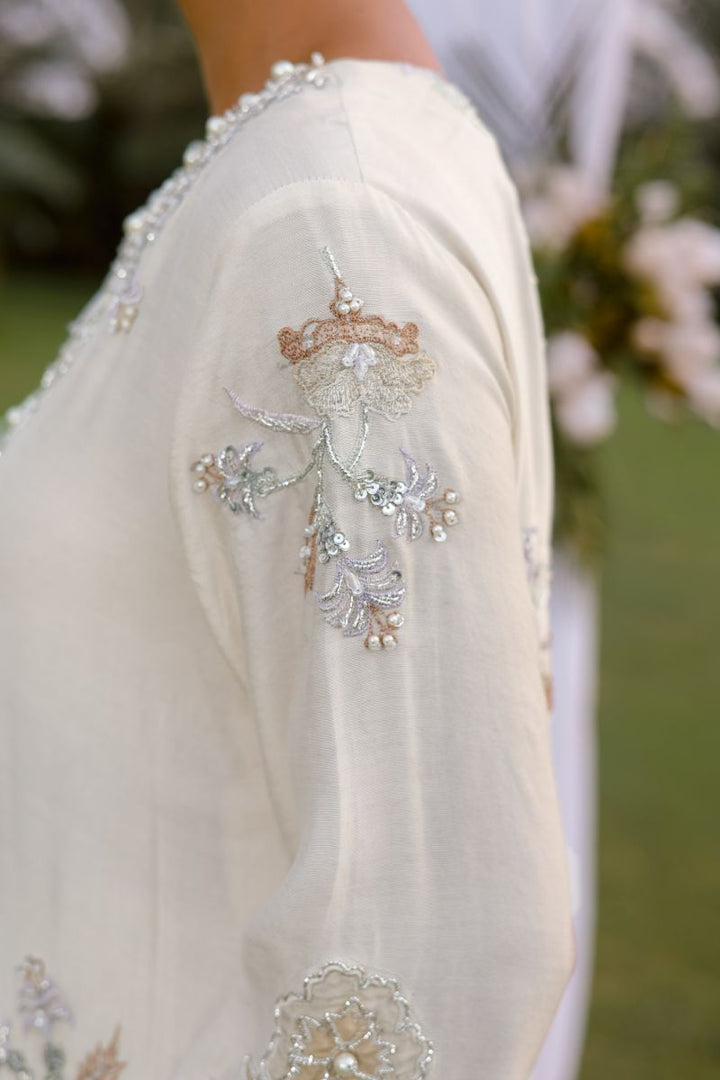Reema Ahsan - Aleera - Khadi Silk & Organza - Ivory - 3 Piece