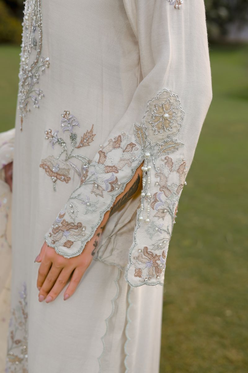 Reema Ahsan - Aleera - Khadi Silk & Organza - Ivory - 3 Piece