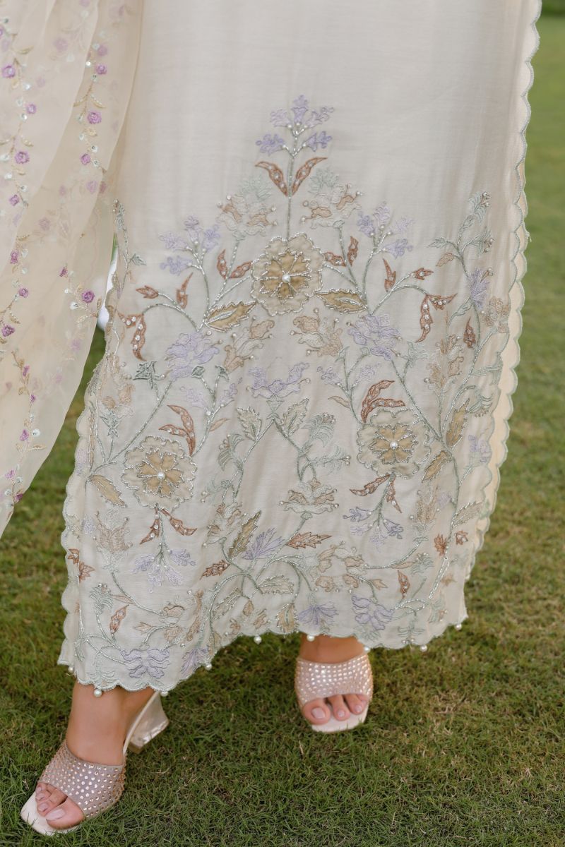 Reema Ahsan - Aleera - Khadi Silk & Organza - Ivory - 3 Piece