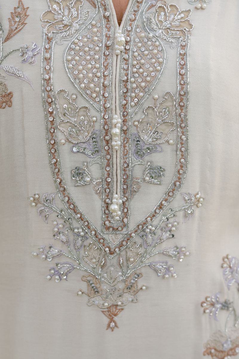Reema Ahsan - Aleera - Khadi Silk & Organza - Ivory - 3 Piece