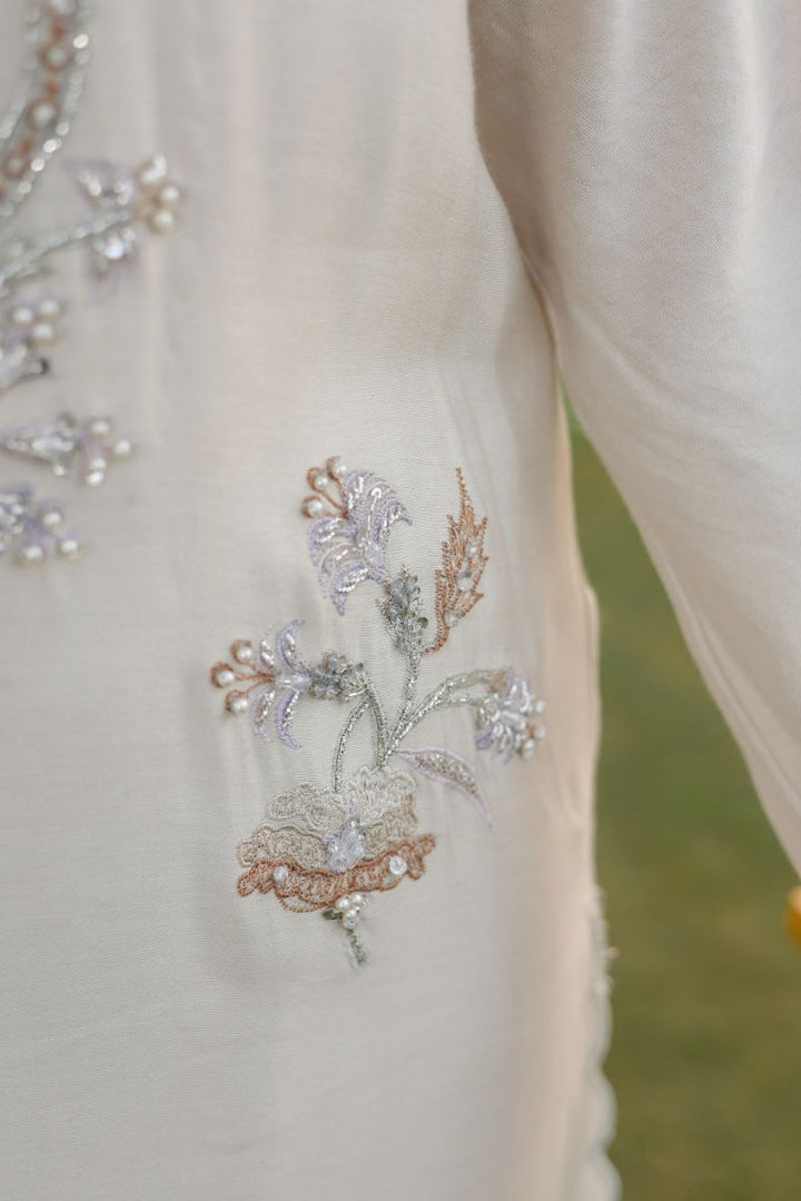 Reema Ahsan - Aleera - Khadi Silk & Organza - Ivory - 3 Piece