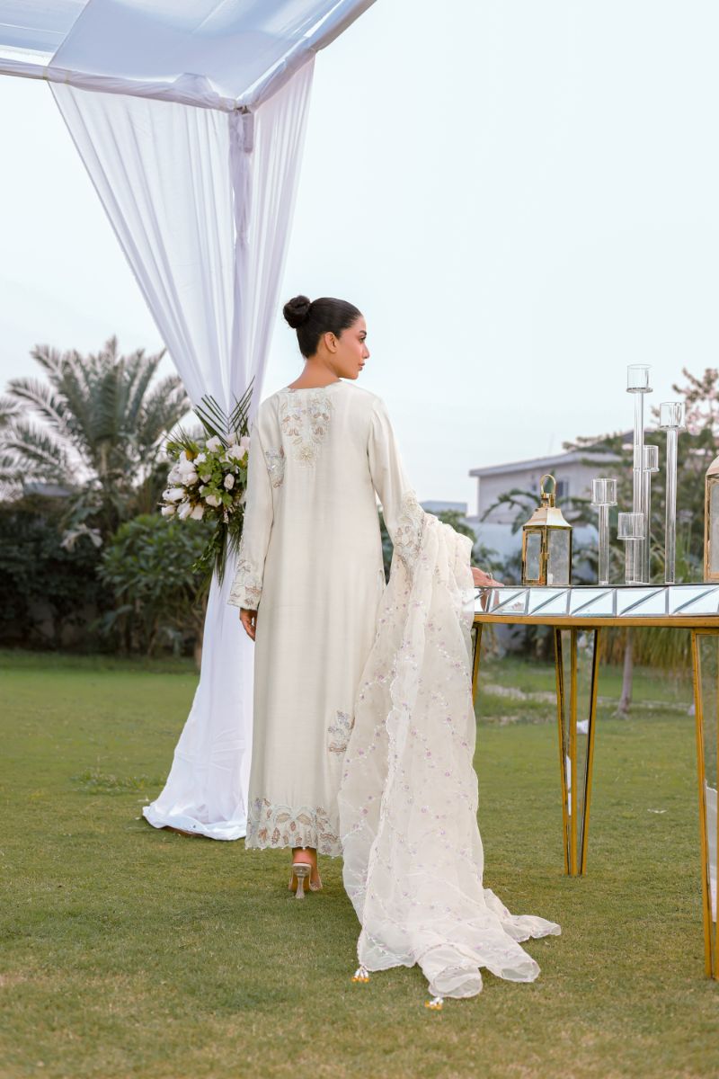 Reema Ahsan - Aleera - Khadi Silk & Organza - Ivory - 3 Piece