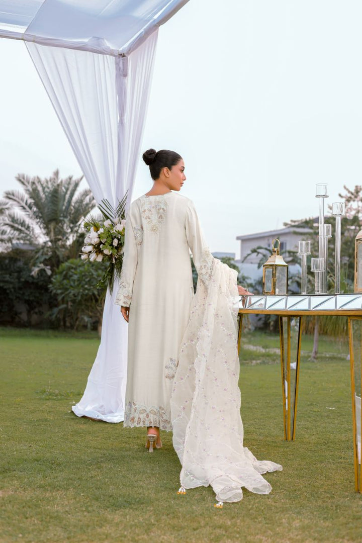 Reema Ahsan - Aleera - Khadi Silk & Organza - Ivory - 3 Piece