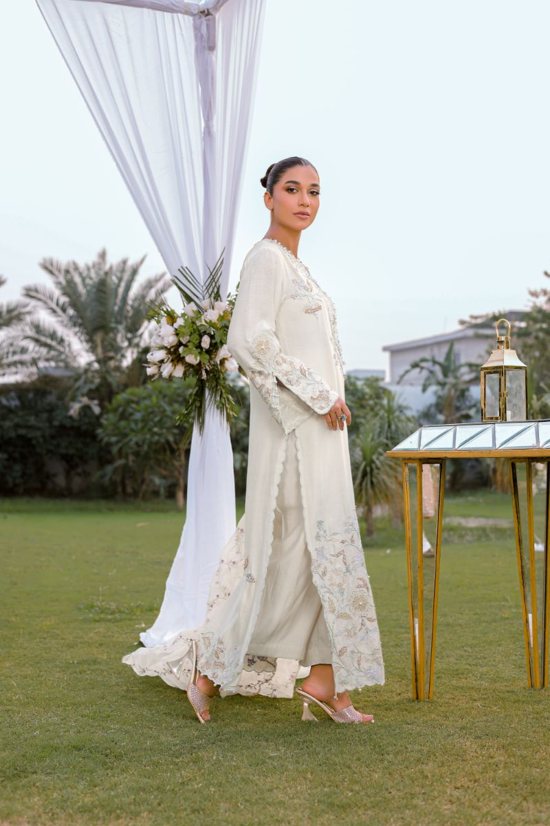 Reema Ahsan - Aleera - Khadi Silk & Organza - Ivory - 3 Piece